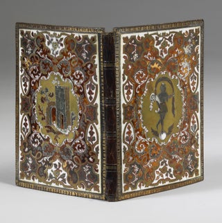 Item #06582 The covers and spine of an exuberant inlaid mosaic binding of leather backed wooden...