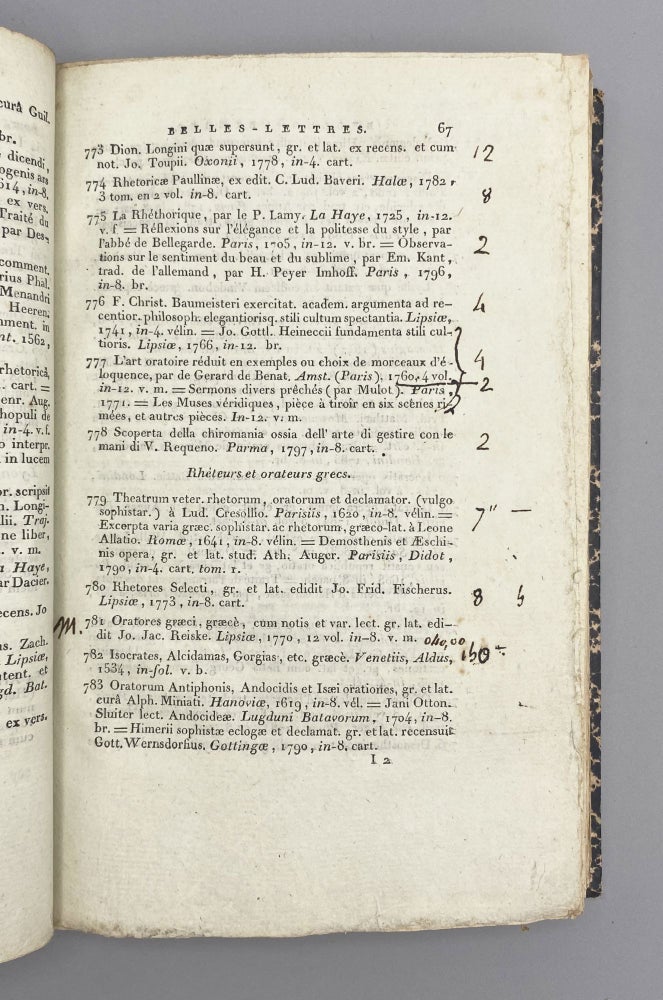 Item #09036 Catalogue Des Livres. Jean Baptiste Gaspard d’Ansse de Villoisin.