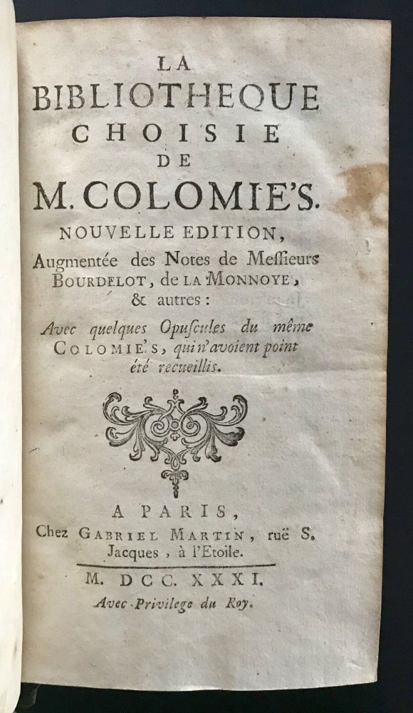 Item #10168 La Bibliotheque Choisie. Paul Colomiès.