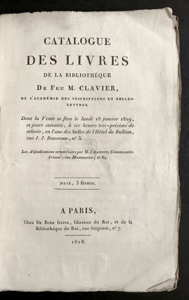 Item #10596 Catalogue…De La Bibliothèque. Étienne Clavier