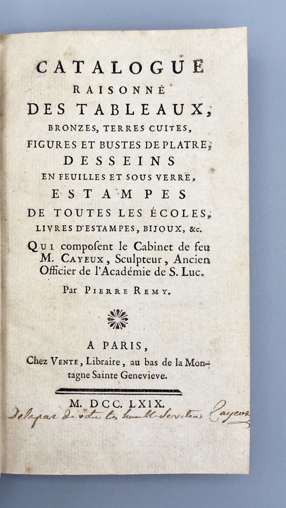 Item #10715 Catalogue Raisonné Des Tableaux. Claude Philippe Cayeux.