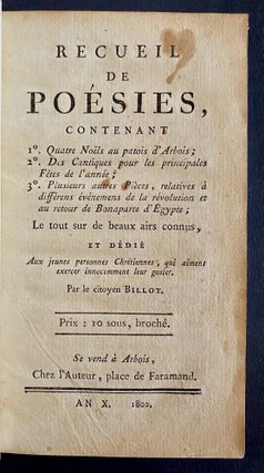 Item #10846 Recueil De Poésies…Le tous sur de beaux airs connus. Jean-Louis BILLOT