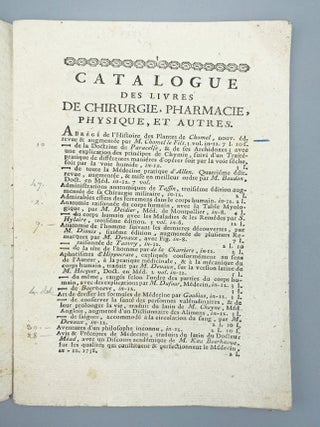 Catalogue Des Livres de Médecine, Chirurgie, Pharmacie, Chimie et Alchimie, &c. &c.