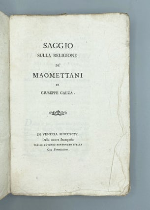 Item #11994 Saggio Sulla Religione De’ Maomettani. Giuseppe Calza