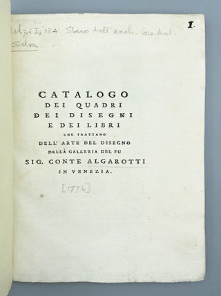 Item #12401 Catalogo Dei Quadri Dei Disegni E Dei Libri Che Trattano Dell’ Arte Del Disegno....