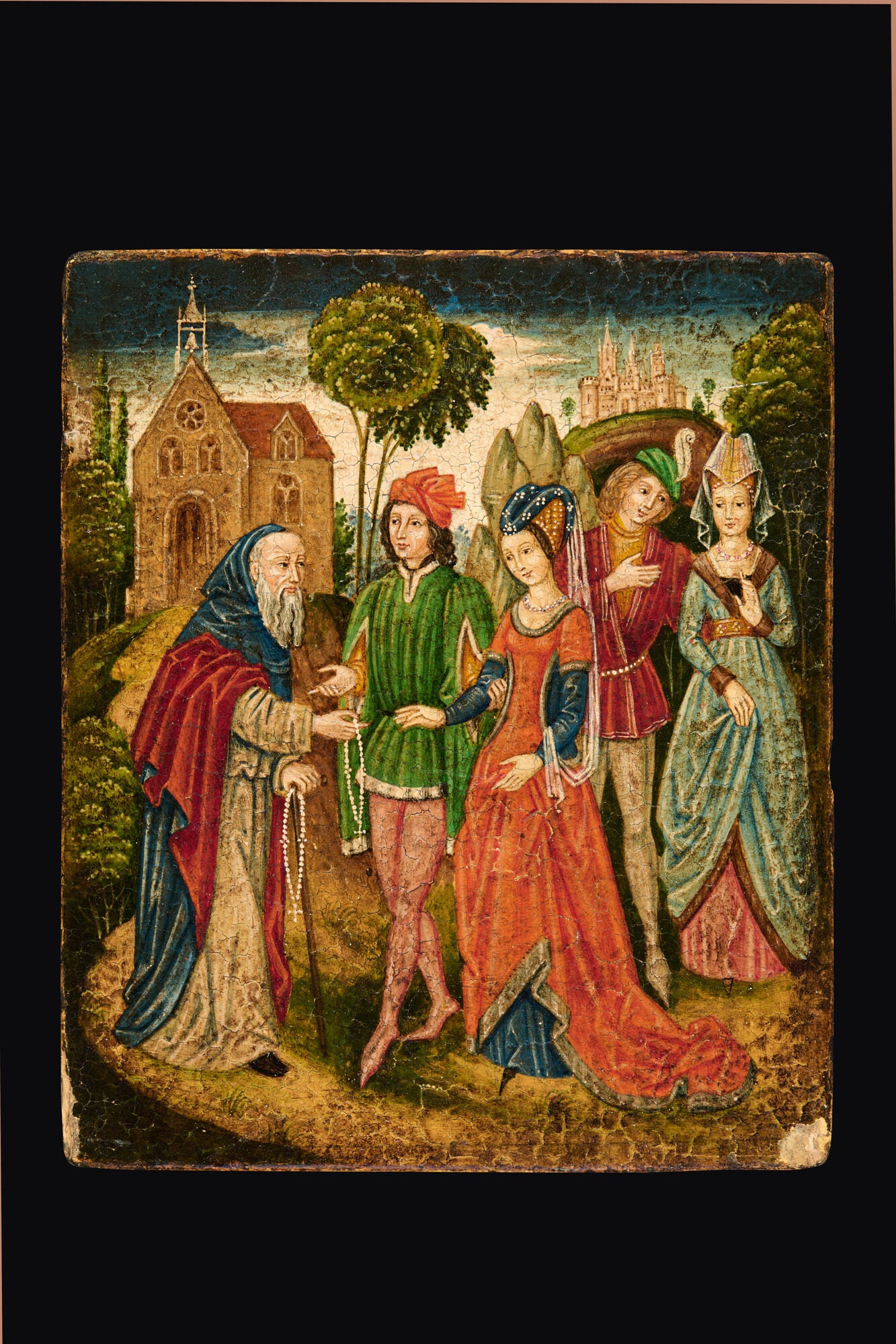 Saint Anthony Abbot distributing rosaries to two noble couples ...