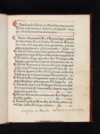 Libro del Nascimento. De la uita&hellip;Et della morte&hellip;de Alexandro Magno.