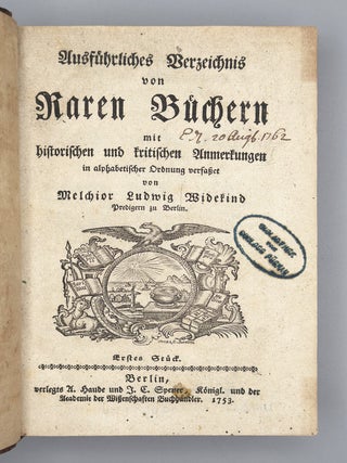 Item #12613 Ausf&uuml;hrliches Verzeichnis von Raren B&uuml;chern mit historischen und kritischen...